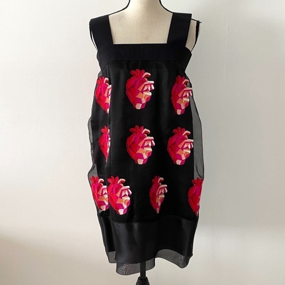 Oscar Carvallo Heart Embroidered Silk Tule Dress 0 - Picture 1 of 7